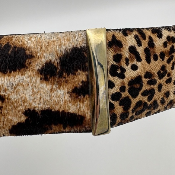 Per Se Genuine Leather Belt w/ Animal Print Fur and Gold Tone Hardware; Size S - Picture 3 of 10
